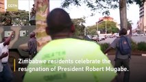 People in Zimbabwe celebrate the resignation of President Robert Mugabe