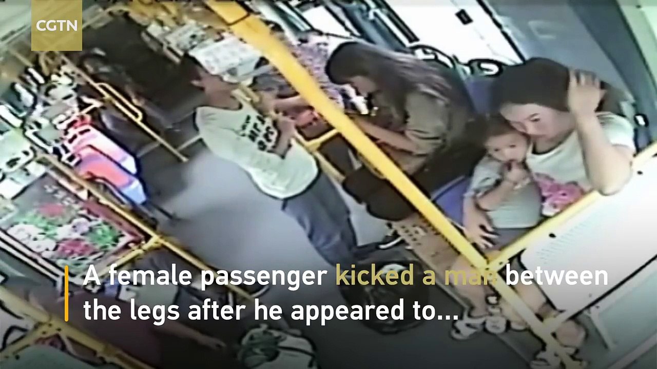 Female bus passenger kicks alleged sex assaulter 'where it hurts'