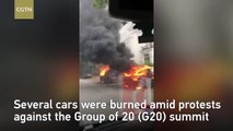 Burning cars on the streets of Hamburg after anti-G20 protests