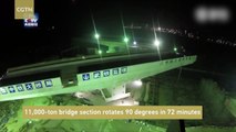 11,000-ton bridge section rotates 90 degrees in 72 minutes