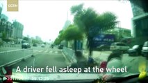 Shocking! Car driver hits scooter after falling asleep at wheel