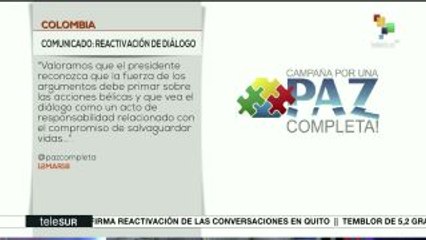 Colombia: colectios sociales celebran reanudación de dialogo con ELN