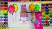 Learn Colors for Kids and Hand Color Watercolor Birthday Cake Balloons Coloring Pages - Quiet