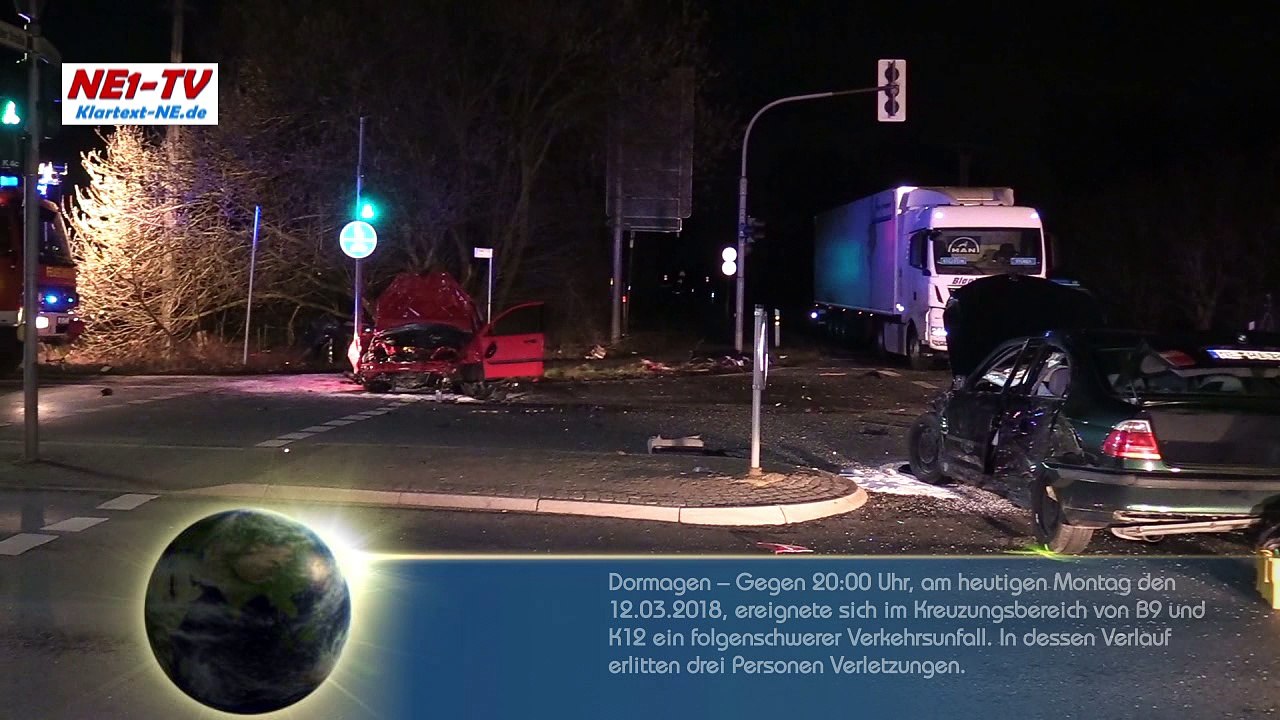 2018-03-12 Dor­ma­gen: Schwe­rer Ver­kehrs­un­fall B9 – Per­son ein­ge­klemmt