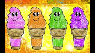 Learn Colors for Kids and Color with Smiley Face Ice Cream Cones Coloring Pages