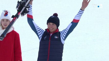 Super Combiné. La cérémonie des fleurs d'Arthur Bauchet - Jeux Paralympiques 2018