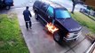 Un homme filmé en train de mettre le feu à une voiture garée devant une maison