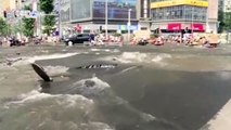 Footage: Street flooded after water pipe bursts in SW China