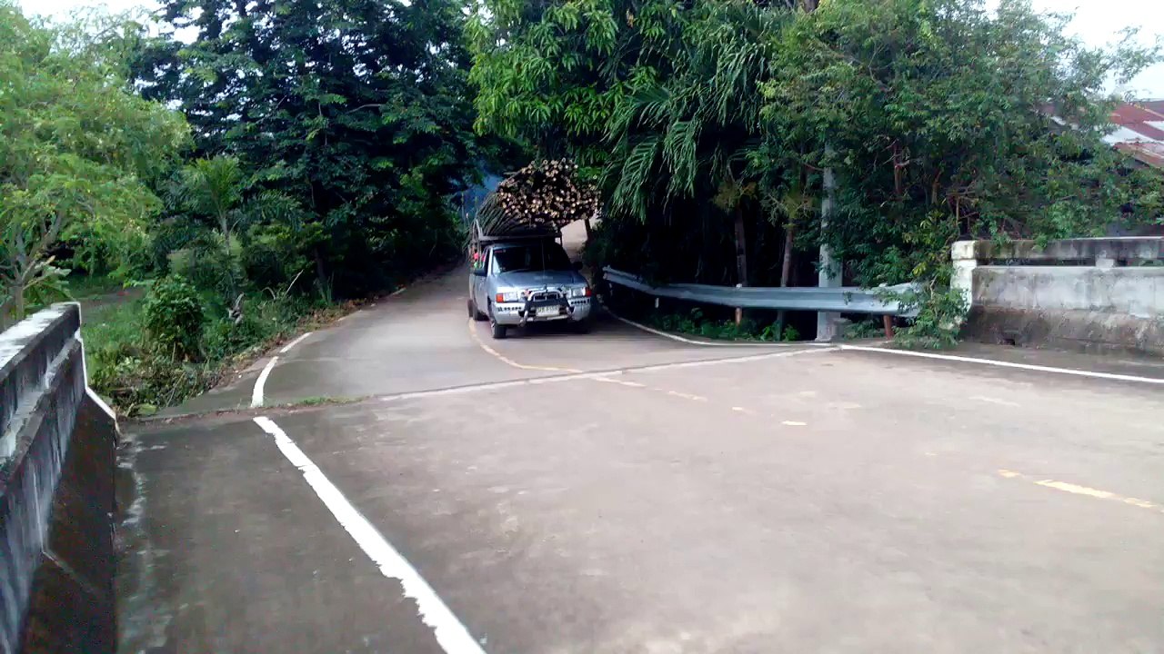 Régis en pick-up avec un chargement de bambous