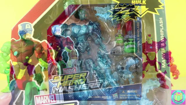 Marvel Super Hero Mashers Marvels Whiplash with a Hulk head and hand has a battle with Iron Man!