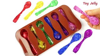How To Make DIY Rainbow Glitter Gummy Jelly Spoon Pudding Recipe Finger Family Song Nursery Rhymes