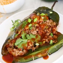Turkey Enchilada Stuffed Poblanos Rellenos