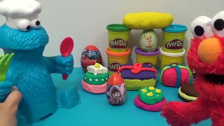 Elmo and Cookie Monster Play-Doh party time! Winnie the Pooh Ariel Mickey Mouse Barbie