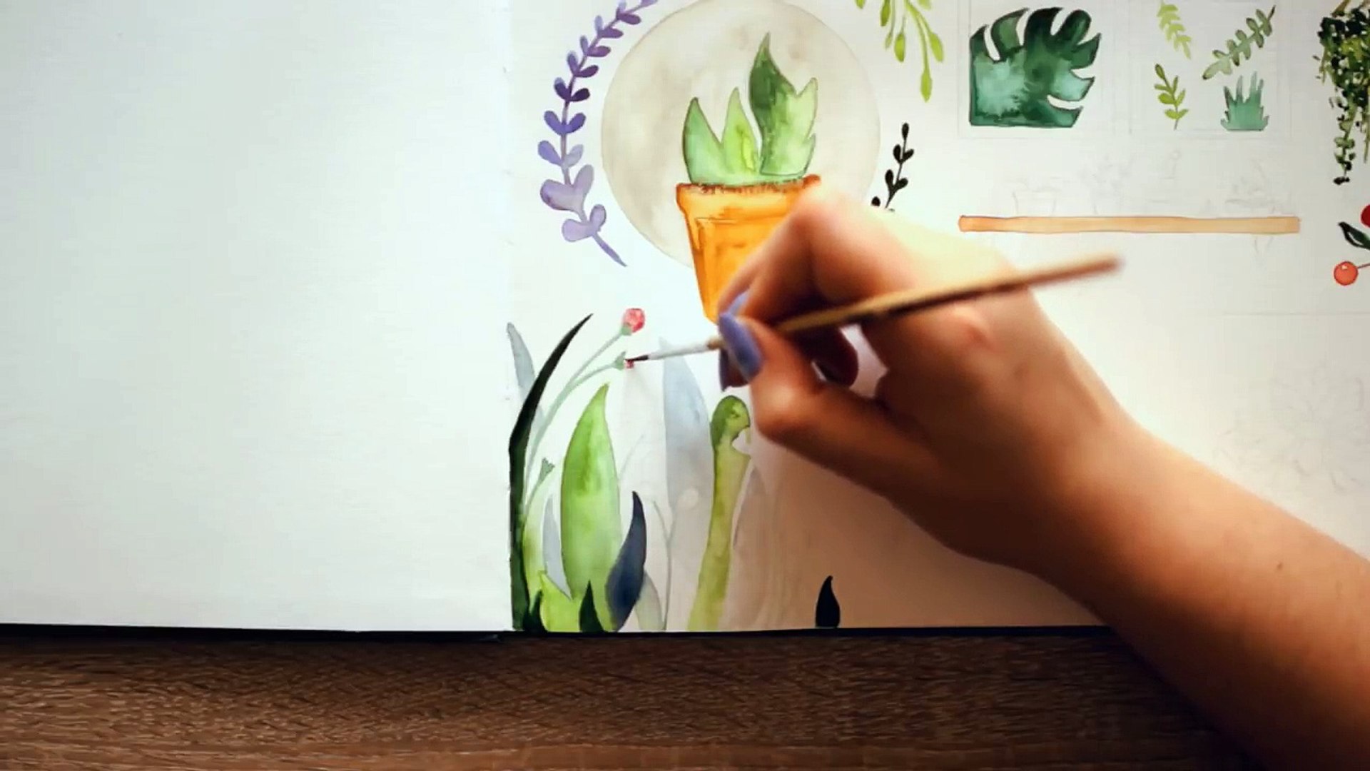 Easy Watercolor Plants, Watercolor Sketchbook Painting Ideas