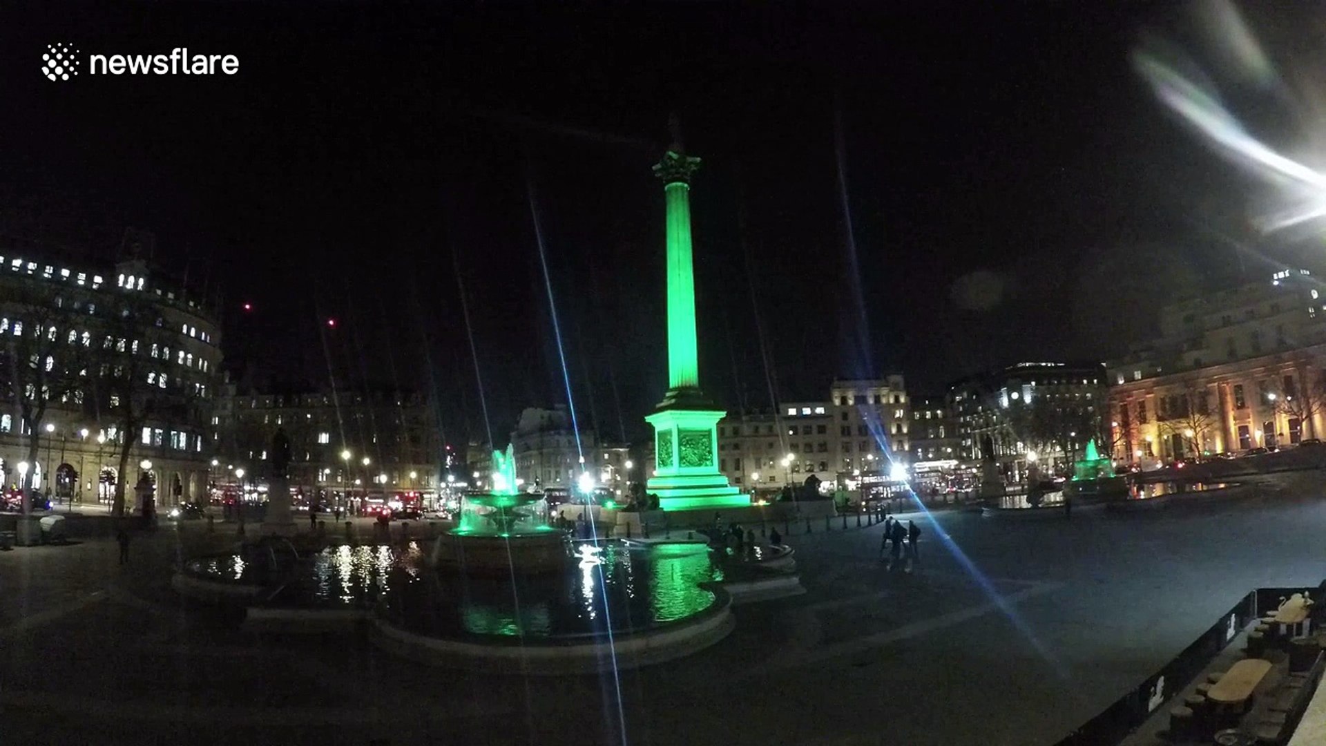 ⁣Trafalgar Square lit up green ahead of St Patrick's Day