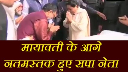VIDEO: यूपी में जीत के बाद मायावती के आगे नतमस्तक नजर आए सपा के दिग्गज नेता