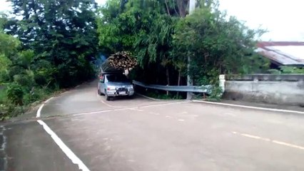 Régis en pick-up avec un chargement de bambous