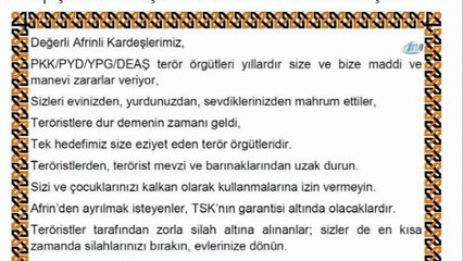 TSK Afrin halkına havadan bildiri attı