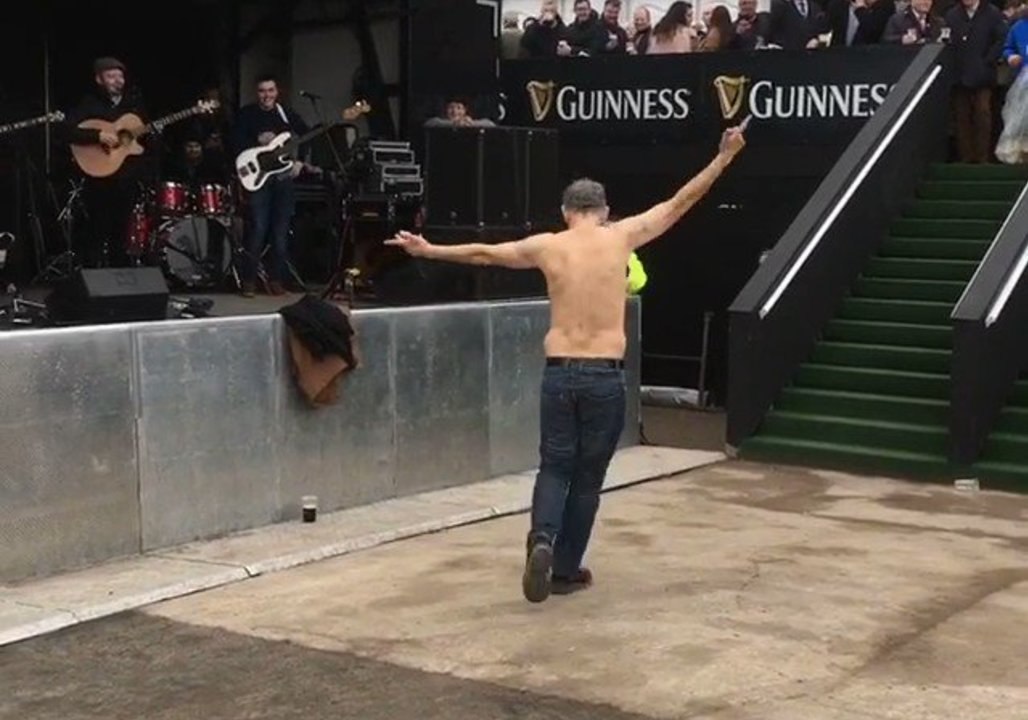 Cheltenham Punter Gets Into Festival Spirit, Dancing Topless to The Irish Rover
