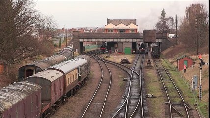 Steam Locomotive departs from Railway Train Station