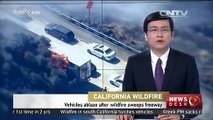 Vehicles ablaze after wildfire sweeps freeway in California