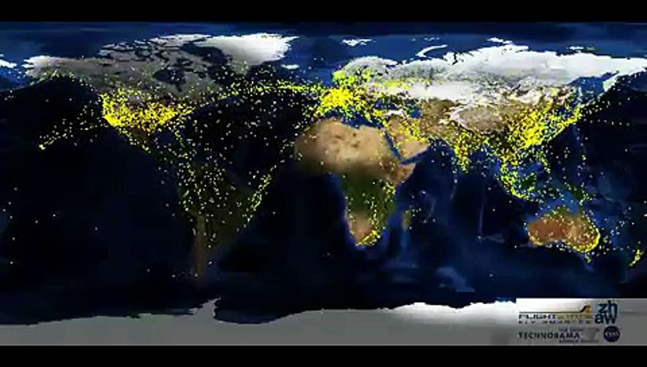 24-hour timelapse of global air traffic