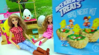 Cooking Fun - Chocolate Shopkins Eggs In Rice Krispy Marshmallow Treat Bird Nest with Barbie