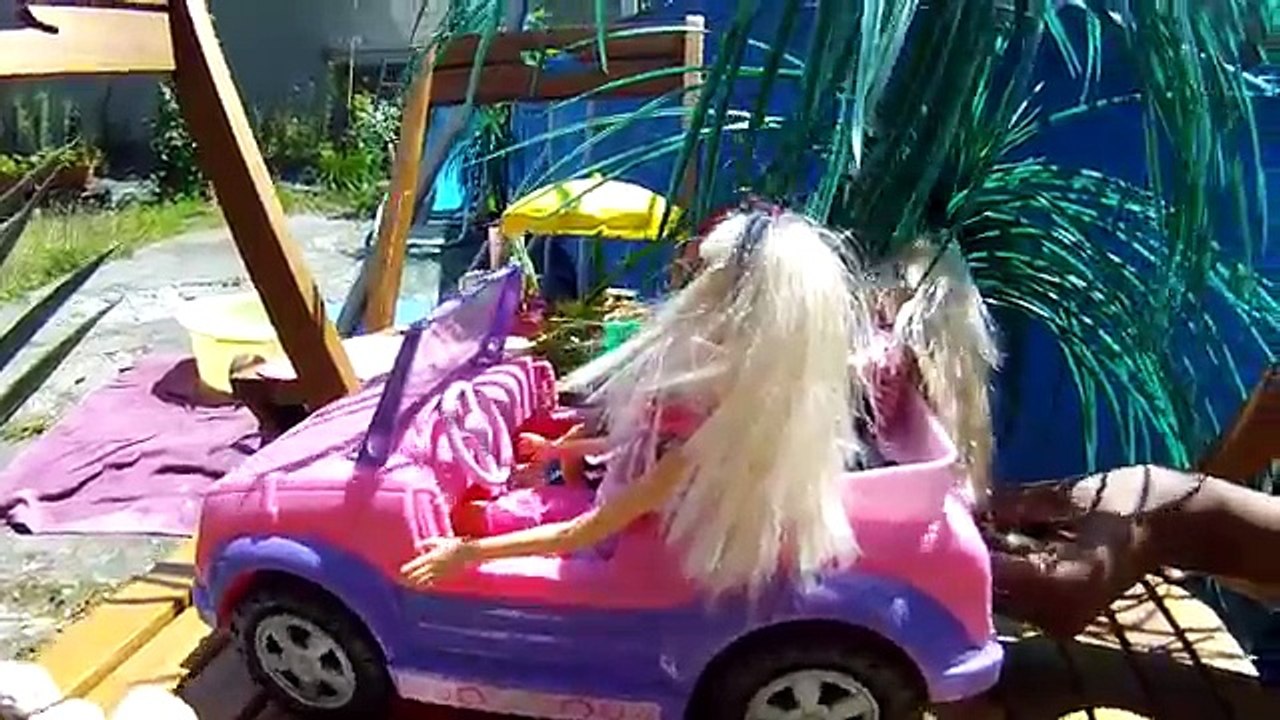 avec ma Barbie et mes poupées dans ma piscine