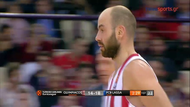 Σκαστή πάσα Σπανούλη και επιβλητικό κάρφωμα του Μιλουτίνοφ - Ολυμπιακός vs Μπαρτσελόνα - 15.03.2018