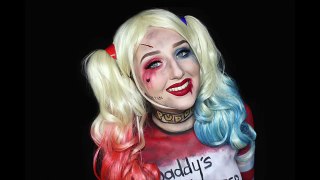 Harley Quinn Halloween Makeup Tutorial (Clothes ALSO Painted On!)