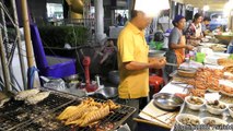 Bangkok Street Food. Squids, Shrimps, Shells and Seafood Grilled