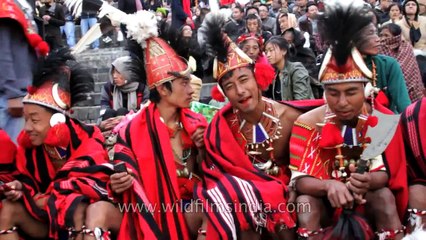 Funny Konyak boys dressed in Naga attire and dancing to Mamma Mia!