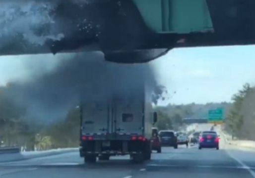 Snow on Roof Causes Truck to Hit Overpass, Knocking Netting Into Oncoming Traffic