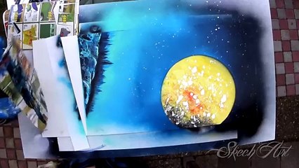 Spray Paint ART - Howling Wolf at the Moon