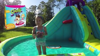 GROSS SLIME BAFF Huge Egg Surprise Toys Hunt in Giant Inflatable Water Slide Frozen Elsa Anna Bath