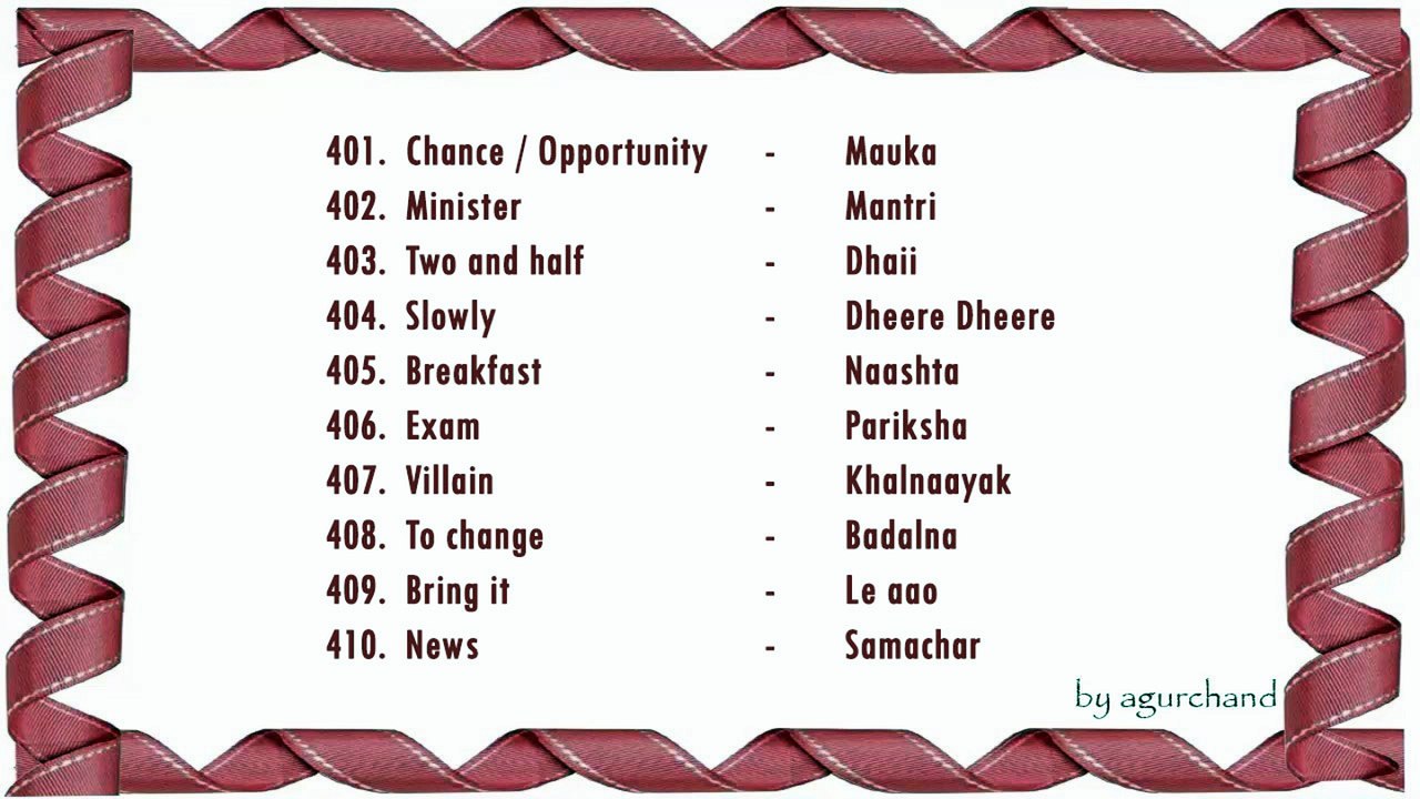100 Hindi Words (05) - Learn Hindi through English