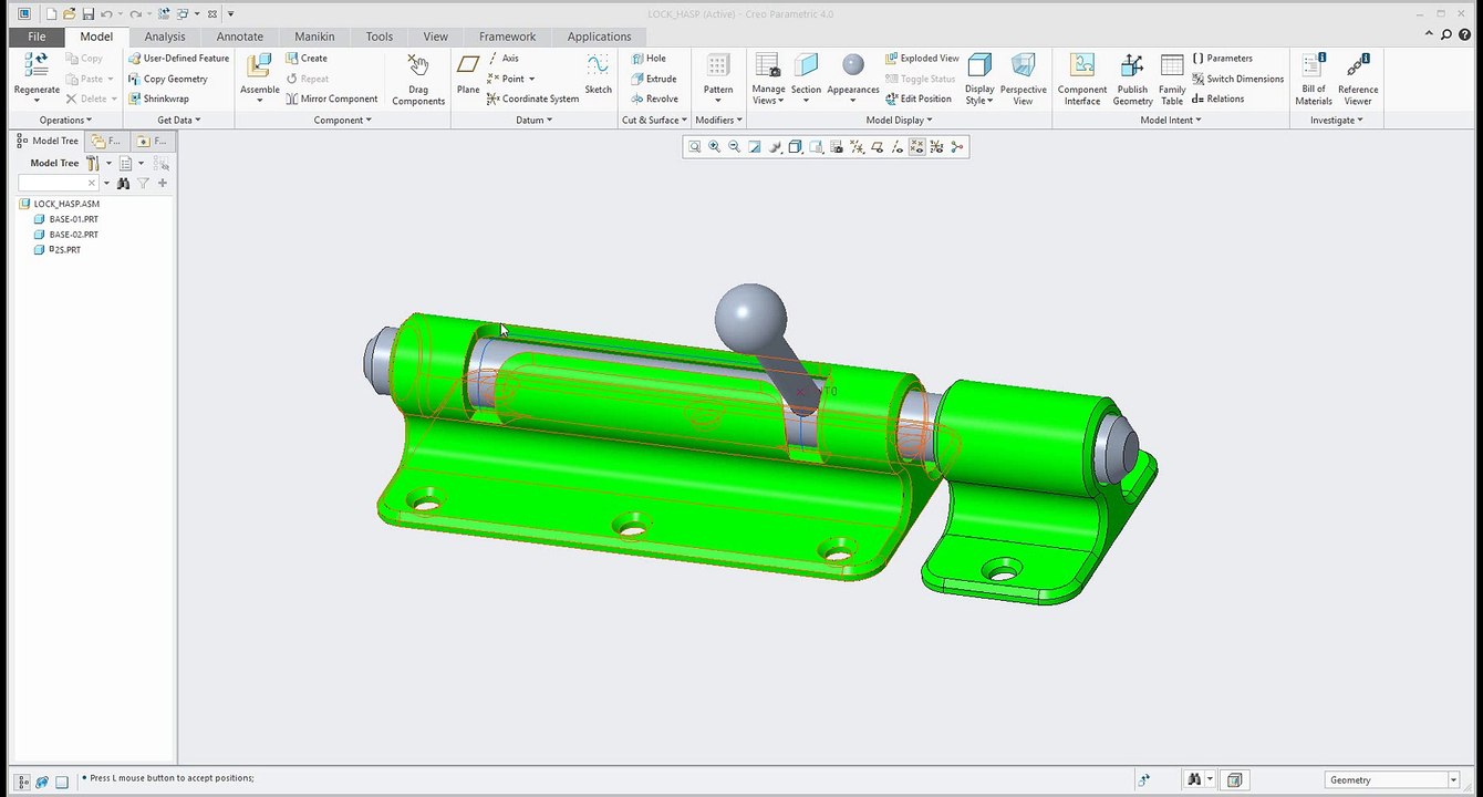 PTC Creo 4.0 tutorial Slot connection model placement video