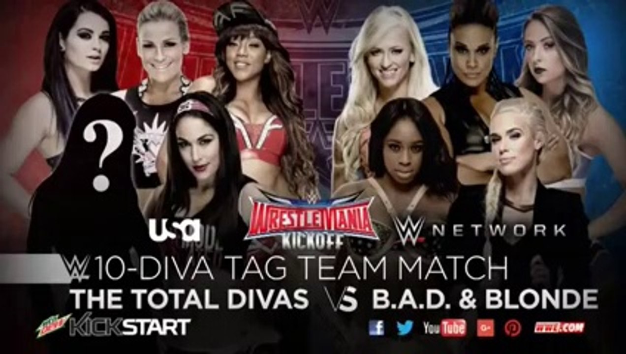 WWE RAW 03-28-16 Paige w Team Total Divas vs Emma w Team B A D & Blonde