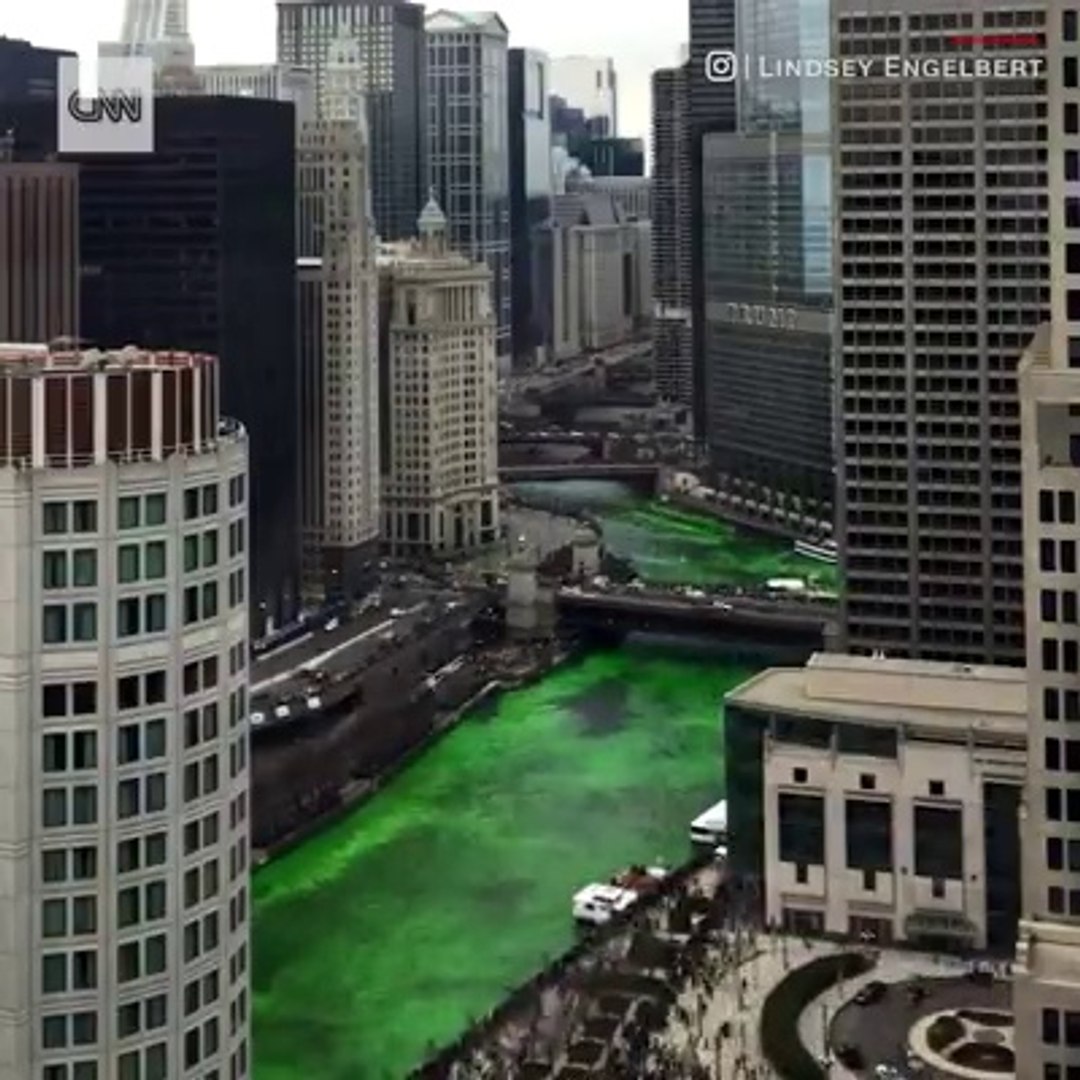 ⁣The Chicago River turns green for St. Patrick's Day.