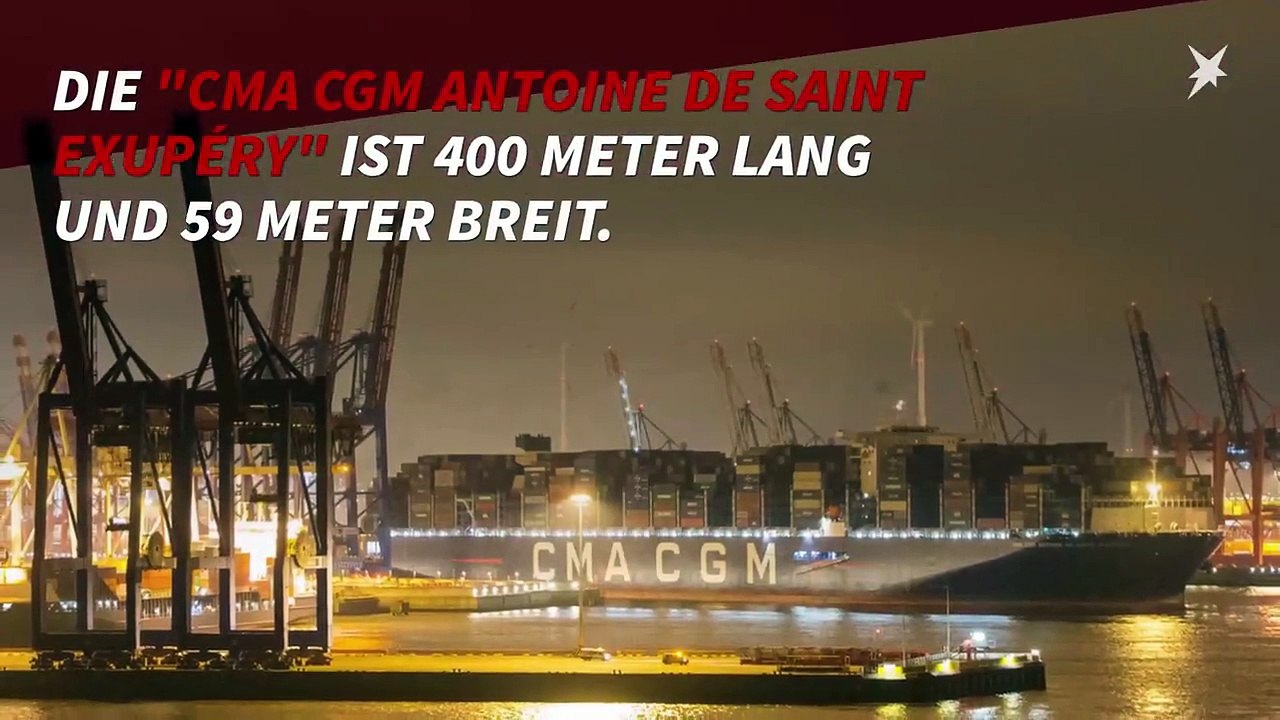 Die 'CMS CGM Antoine de Saint Exupery' ist das größte Containerschiff, das je Hamburg angelaufen hat. Zwei Tage lang bleibt es in der Hansestadt,