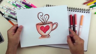 How to Draw a Coffee Cup Heart Love Design - Art lessons for Kids | BP