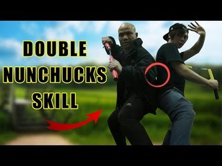 Amazing double nunchucks like bruce lee