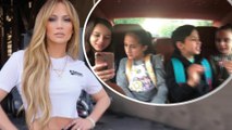 'Morning school run': Jennifer Lopez and doting boyfriend Alex Rodriguez carpool together as they take children to class.