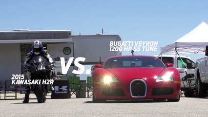 Kawasaki H2R vs Bugatti Veyron Supercar - 1-2 Mile Airstrip Race 2