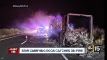 Semi-truck carrying eggs catches fire near Black Canyon City