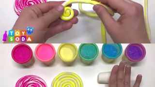 DIY Play-Doh Learn Make Rainbow Lollipop Candy Ribbon Toy Soda