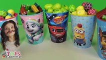 Vasos llenos de golosinas y sorpresas de Trolls, Soy Luna, Patrulla Canina, Blaze y Minions