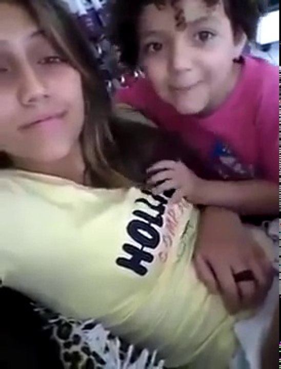 Naughty baby pressing boobs