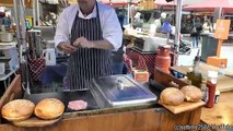 London Street Food. Huge Meat Sandwich, Gourmet Burger with Montgomery Cheddar and More Burgers