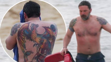 Tat-man! Ben Affleck sports MAJOR INK on his back as he films Triple Frontier with Charlie Hunnam and Garrett Hedlund.
